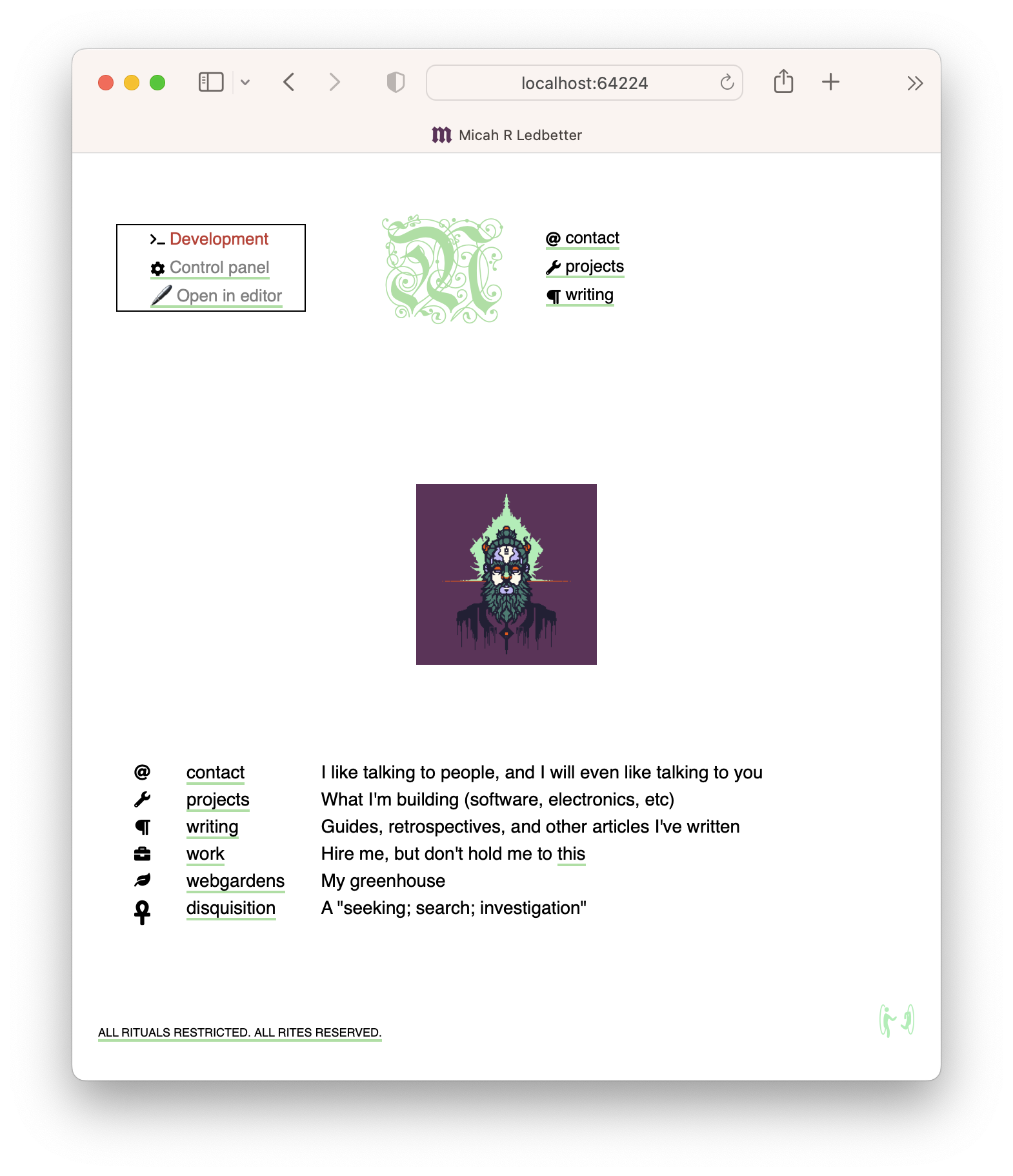 Screenshot of the development navigation box