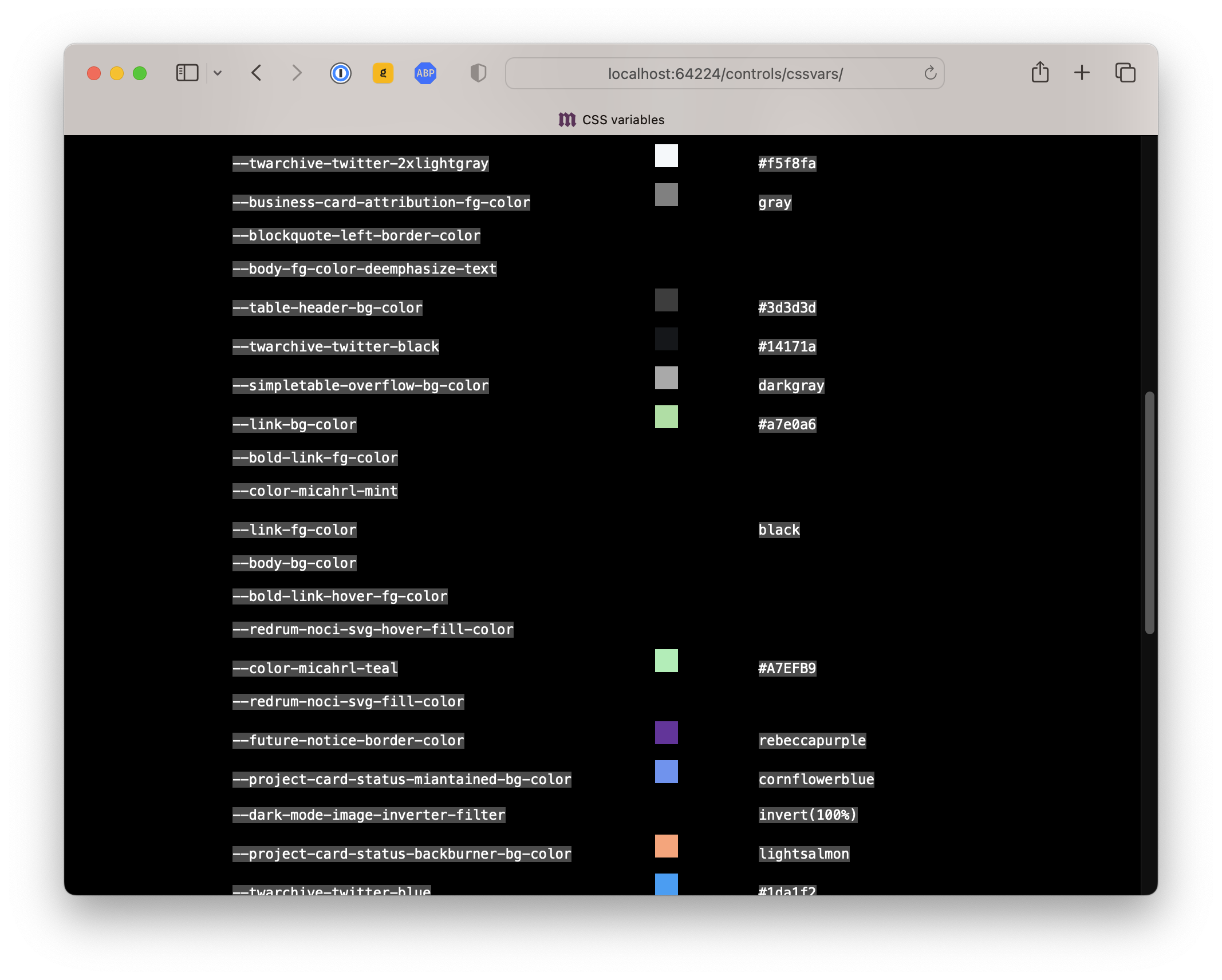 Screenshot of the page at /controls/cssvars