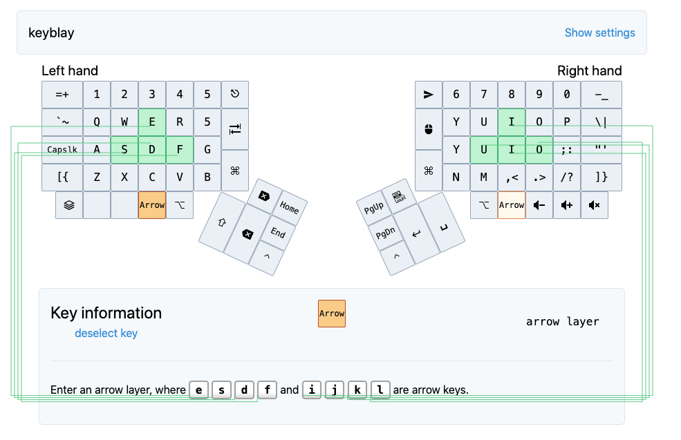 Screenshot of the latest version, lines are drawn under text into the margin, and then up and over to the key